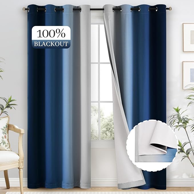 Yakamok 100% Blackout Curtains Ombre Blue Curtains by Yakamok