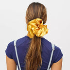 CEELGON Black Big Satin Scrunchies for Women Large Scrunchie Blue Satin Hair Ties Oversized Thick Elastic Jumbo Hair Scrunchies 6 Pack (black,gold,champagne,blue,green,white)