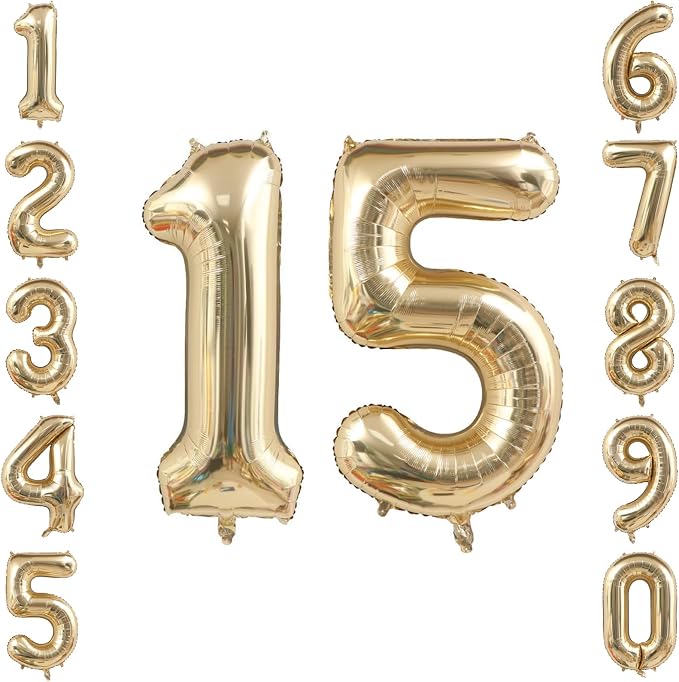 White Gold Number 15 Balloon 40 Inch, Champagne Foil Quince Decoration | Giant by Unknown