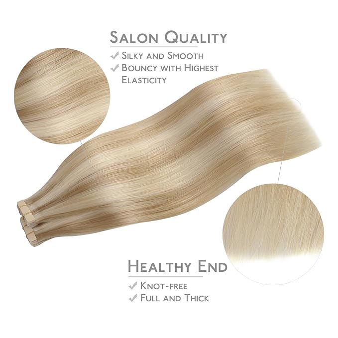 WENNALIFE Tape in Hair Extensions Human Hair, 40pcs 60g 10 inch Dirty Blonde Highlighted Bleach Blonde Hair Extensions Real Human Hair Straight Tape in Extensions Invisible Human Hair Extensions