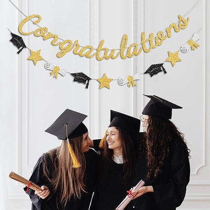 Congratulations Banner Gold Graduation Decorations Class of 2026 Prestrung - Image 3