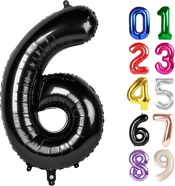 6 Balloon - Black Birthday Number Balloons, 40 Inch Decorations Men Women | by ALPHADELTAPI