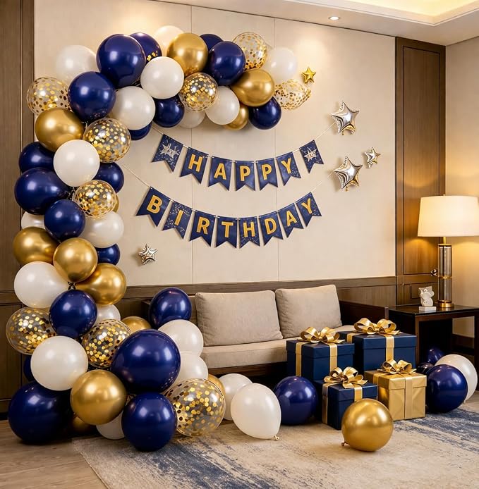 Navy Blue and Gold Balloons, Fathers Day Balloons 50pcs Navy Blue Double - Image 6