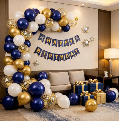Navy Blue and Gold Balloons, Fathers Day Balloons 50pcs Navy Blue Double - Image 6