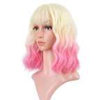FAELBATY Short Pink Ombre Wig With Bangs - Bob Synthetic Wig for Women, Cosplay & Halloween - 12" (613/Pink)