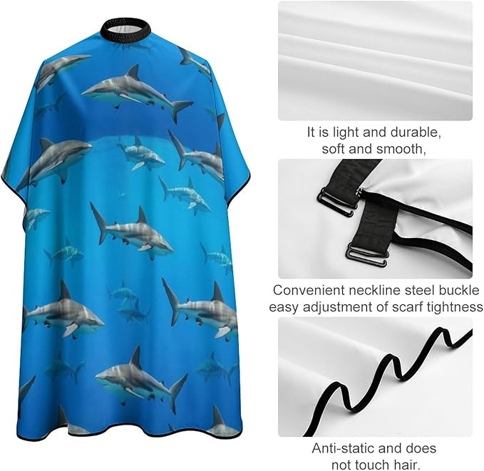 Lightweight Haircut Barber Cape Cover, Shark Swim Blue Ocean Haircut Hairdressing Cloth Apron Hair Dress Apron Cloak for Makeup Artist Beautician
