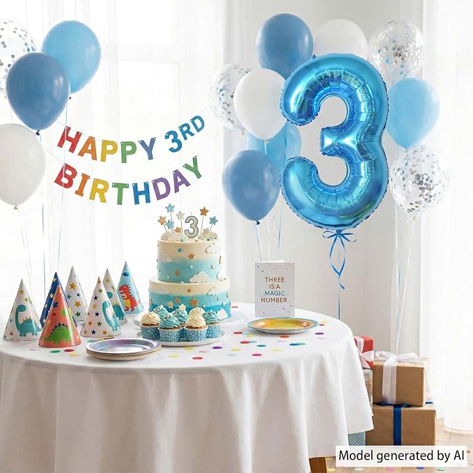 Light Blue Number 3 Balloon 40 Inch, Foil Numeral - Image 6