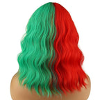 BERON 14 Inches Half Red Half Green Wig with Bangs Short Wavy Wig Green Red Wigs for Christmas Party