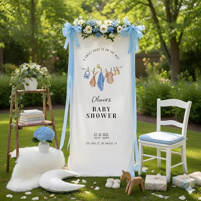 Personalized Baby Shower Banner, Neutral Minimalist Welcome Sign, Cotton Linen - Image 2