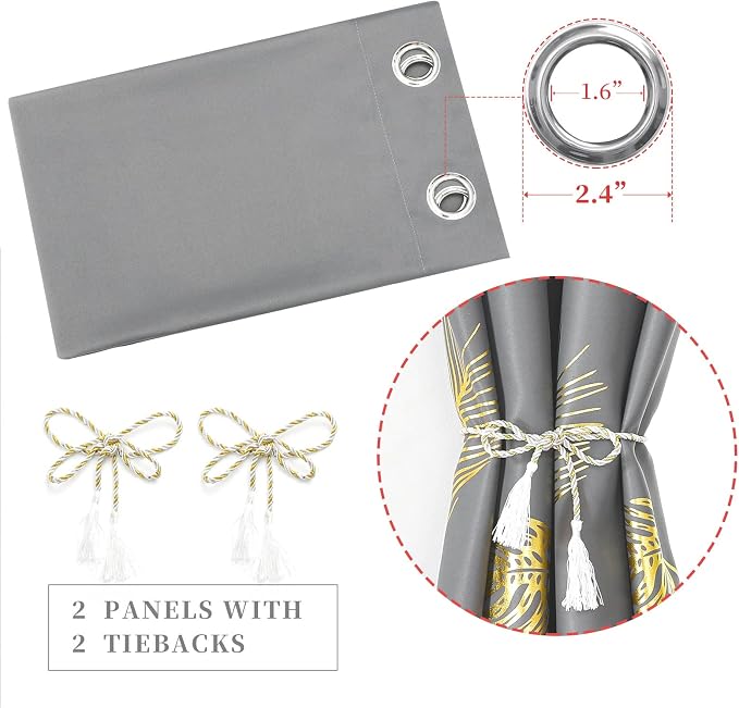 Gold and Grey Blackout Curtains Thermal Insulated 84 Inches Length - Image 4