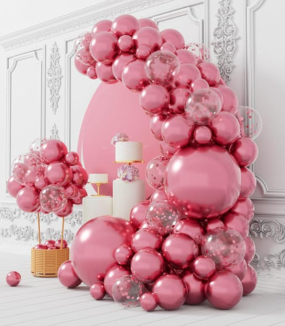 AULE 100Pcs Metallic Pink Balloons 18/12/10/5 Inch Different Sizes | Chrome - Image 4
