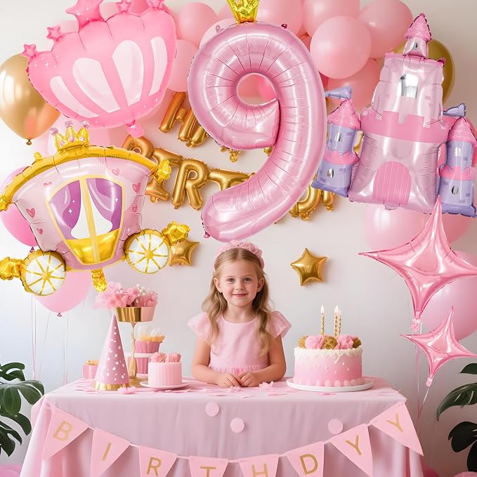 Minyu 6-Piece Princess Theme Party Decoration Set: Princess Carriage + Pink - Image 4