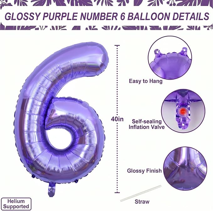 Purple Number 16 Balloon 40 Inch, Large Metallic Lavender Mylar Foil 16 Balloons - Image 4