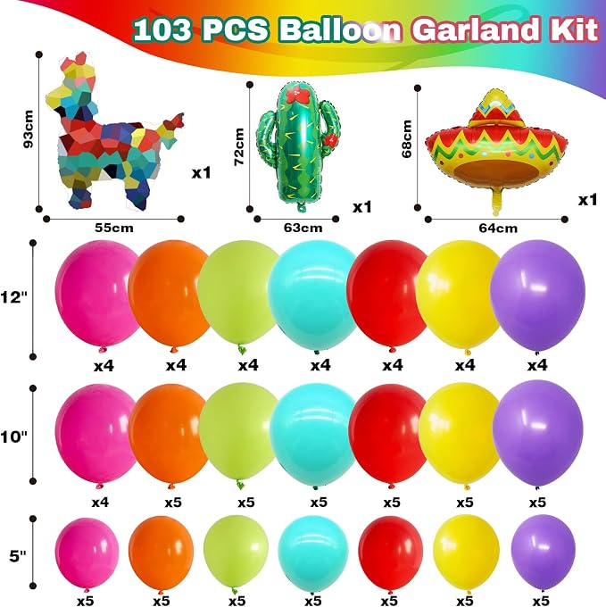 Mexican Fiesta Party Decorations Fiesta Balloon Arch Colorful Mexican Themed - Image 3