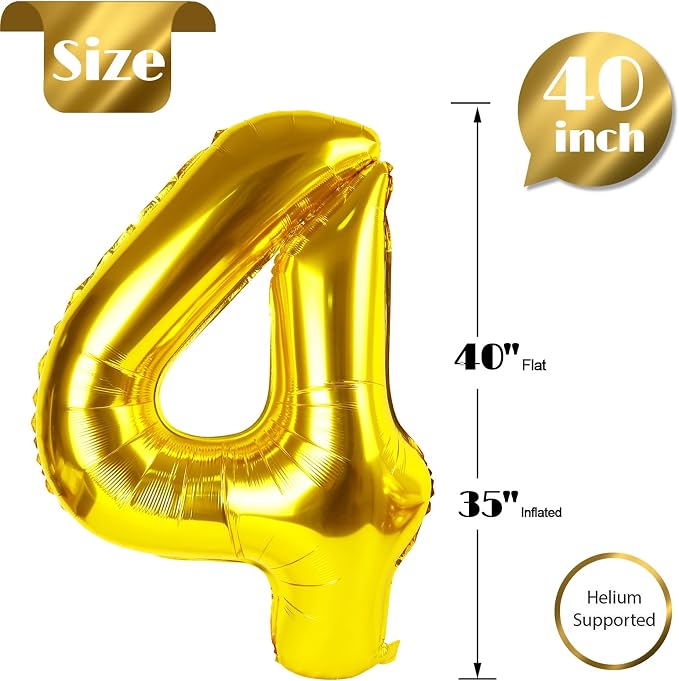 Gold Number 4 Balloon 40 Inch, 4th Birthday Party Decorations Men Women | Foil - Image 5