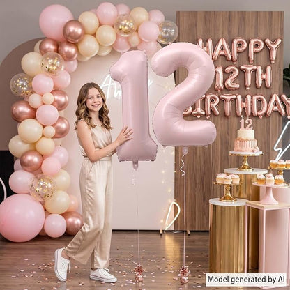 Baby Pink Number 12 Balloon 40 Inch, Blush Foil Numeral Party Supplies | - Image 2