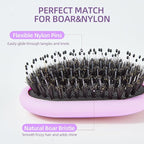 Boar Bristles Hair Brush for Women and Men, Detangling Hair Brush for Smoothing Massage Add Shine, Nylon&Boar Bristles Detangler brush for Hair Healthy (Medium-Purple)