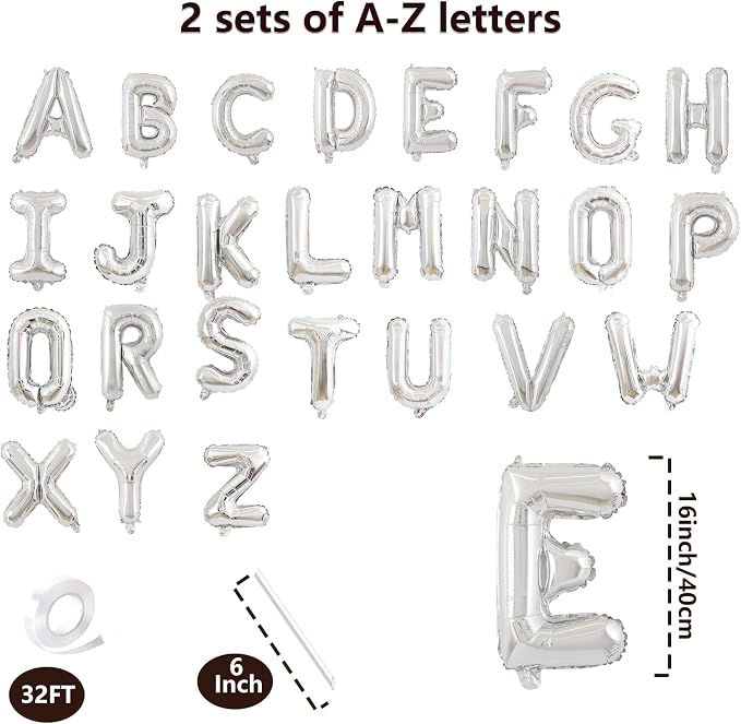 52 Pcs 2 Sets of 16 Inch “A-Z” Letter Balloons Set – Complete Alphabet Mylar - Image 2