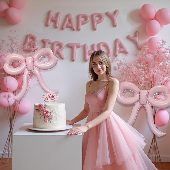 4 Pcs Light Pink Bow Balloons Bow Party Decorations - Image 4