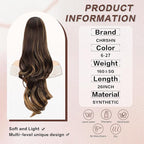 Ponytail Extension, Drawstring Ponytail Extension for Women 26 Inch Long Wavy Highlight Pony Tails Hair Extensions Synthetic Clip in Ponytail Hairpiece for Women Brown with Blonde Highlights
