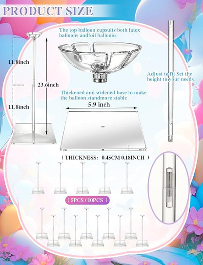 Clear Acrylic Balloon Stand Kit, 5 Pack, 23.6 Inch | Reusable Balloon Sticks - Image 2