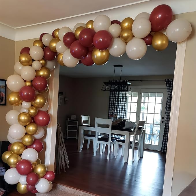 Jobkoo Burgundy Gold Balloons 60 PCS Dark Red Wine White Sand Beige Latex - Image 7