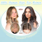 Hair Toppers for Women Real Human Hair, 360° 3D Toppers Pieces for Women with Thinning Crown Side Bangs 14 Inch Upgrade Big Basement (Medium Brown, 14 Inch Side Bangs)
