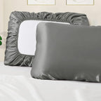 Manyshofu Satin Pillowcases for Hair Protection - 2Pcs Grey Pillow Cases, Elastic Band Standard & Queen Satin Pillowcases Luxury Silky Pillow Cases Travel Pillow Covers