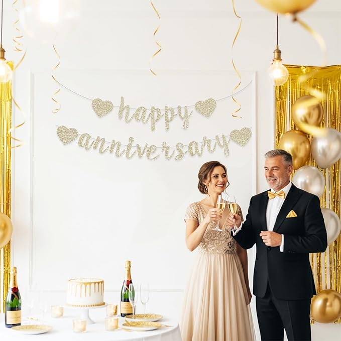 BEISHIDA Glitter Pre-Strung Champagne Happy Anniversary Banner Decoration | NO - Image 6