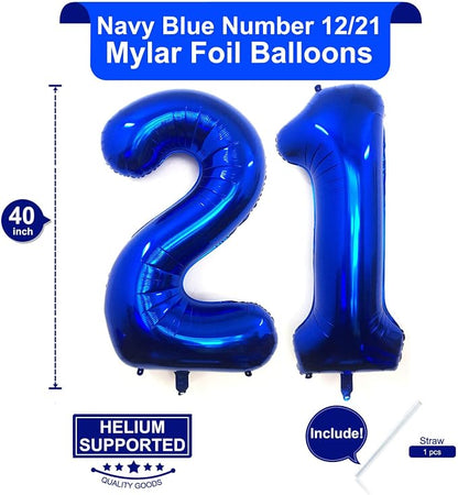 40 Inch Navy Blue 21 Number Balloons Giant Jumbo Huge 12 or 21 Foil Mylar - Image 2