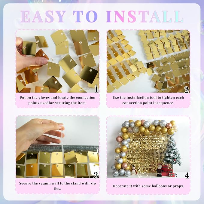 Shimmer Wall Backdrop Light Gold Wall Panels 12Pcs Square Sequin Shimmer Wall - Image 5