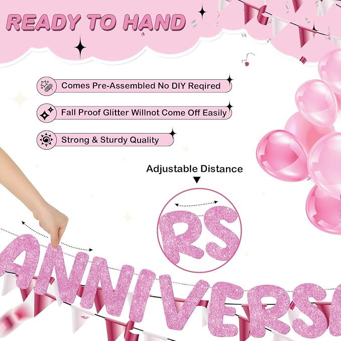 Fulmoon Happy Anniversary Banner Glitter Happy Anniversary Decorations Wedding - Image 3