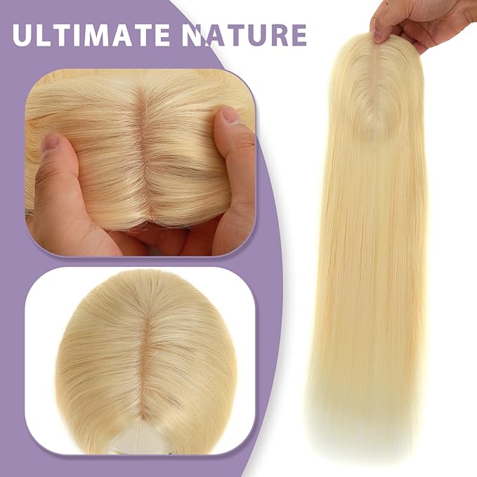 18 Inch Length Hair Toppers for Women with Thinning Hair, 3x5 Inch Injected Silk Base 130% Density Hairpieces #613 Bleach Blonde