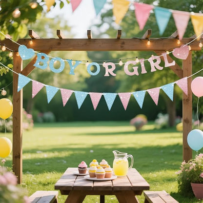 Boy or Girl Banner Gender Reveal Decorations, Pre-Strung Glitter Baby Gender - Image 4