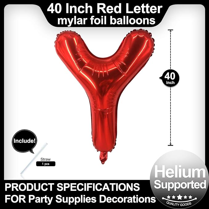 40 Inch Red Letter Y Balloons, DIY Phrase Foil Alphabet Letter Y Balloons DIY - Image 2