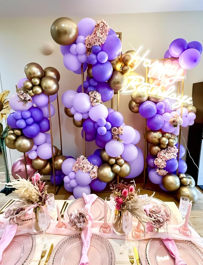 Purple and Gold Balloon Arch Kit, Birthday Party Decor | Multi-Size Purple Gold - Image 4