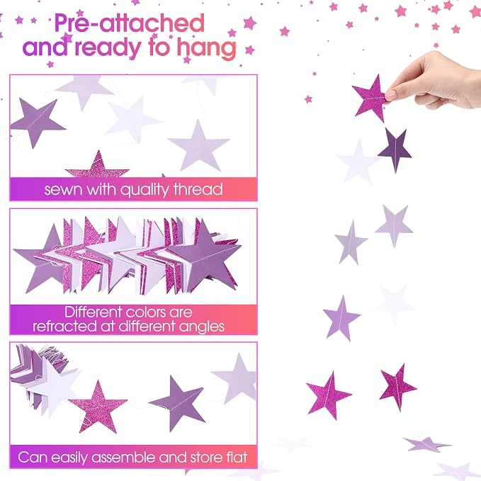 Patelai Glitter Star Garland Banner 2026 Graduation Decor 130 Feet Star Hanging - Image 2