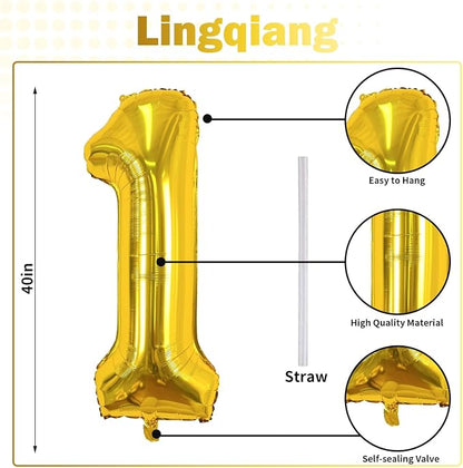 Gold 10th Birthday Balloons for Boys Girls, 40 Inch Big Gold Foil Number 1 and - Image 2