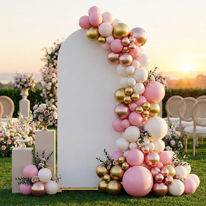 Arch Backdrop Stand and Cover Set, 6.6 x 3.3FT Gold Metal Wedding Arch - Image 2
