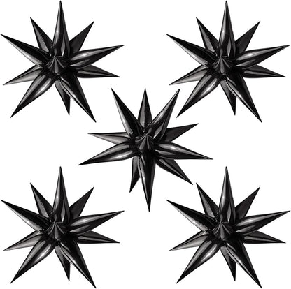Black Star Foil Balloon 12 Point Cone Explosion Star Foil Balloon | 60 Pcs by Moukiween