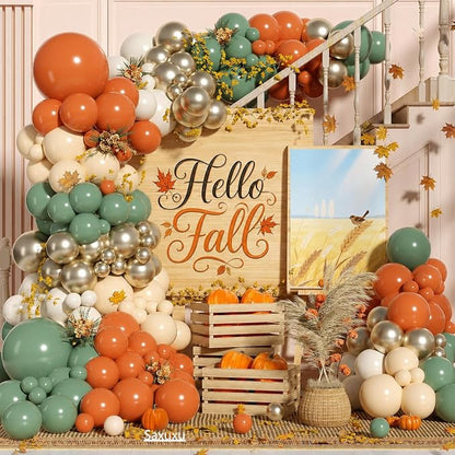 Fall Balloon Garland Arch Kit, Burnt Orange Sage Green White Nude Metallic Gold by Saxuxu
