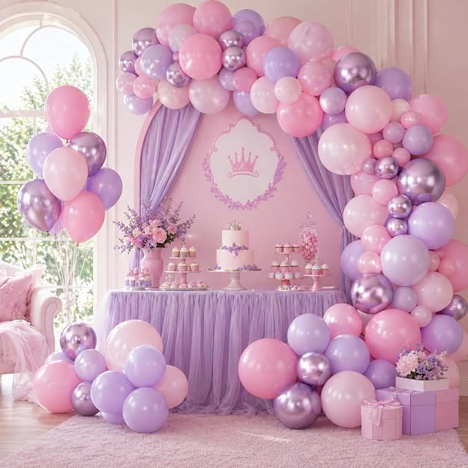Pastel Pink Purple Balloons, 12 Inch Pearl Light Pink Metallic Purple - Image 7