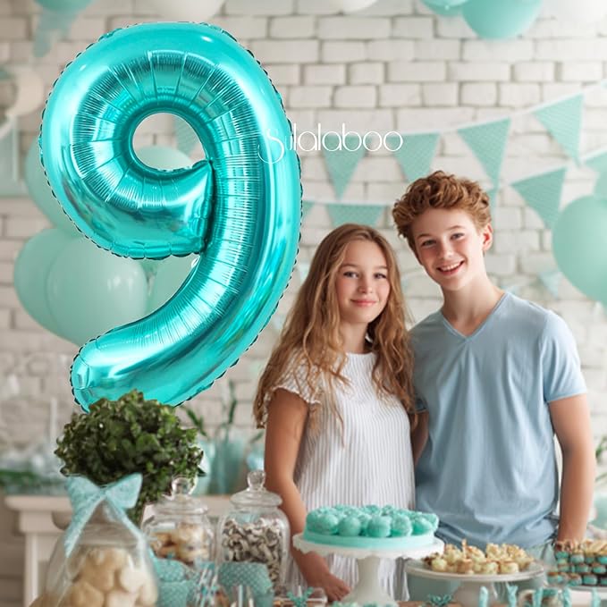 40 Inch Big Teal Blue Number 9 Foil 0-9 Mylar Helium Balloons | Large Digital - Image 6