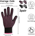 Heat Resistant Gloves for Hair Styling, 2 Pairs Black and Rose Pink, Curling Iron Gloves, Heat Protective Gloves for Hair Stylists, Salon Professionals, Home Use ﻿