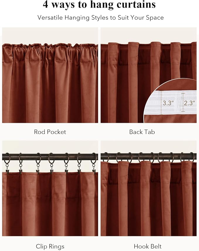 Rust Red Velvet Curtains Extra Long - Image 2