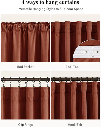 Rust Red Velvet Curtains for Christmas Decor, W52 x L96, 2 Panels | Back Tab - Image 2