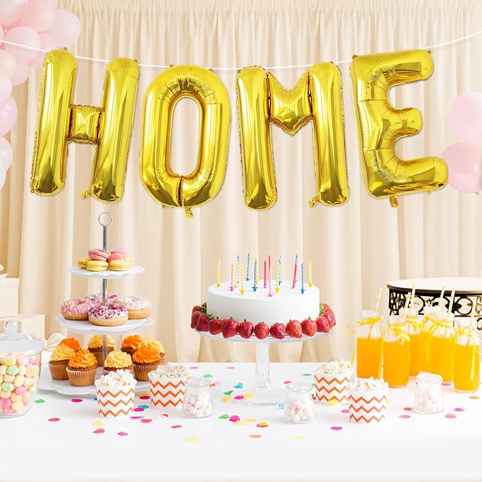 Gold HOME Balloons, 40 Inch HOME Letter Balloons Gold Home Balloon Banner - Image 5