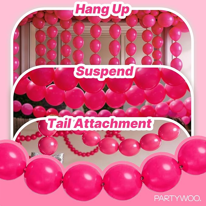 PartyWoo Hot Pink Linking Balloons 100pcs 12 Inch Magenta Link Balloons | - Image 6