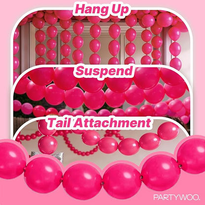 PartyWoo Hot Pink Linking Balloons 100pcs 12 Inch Magenta Link Balloons | - Image 6