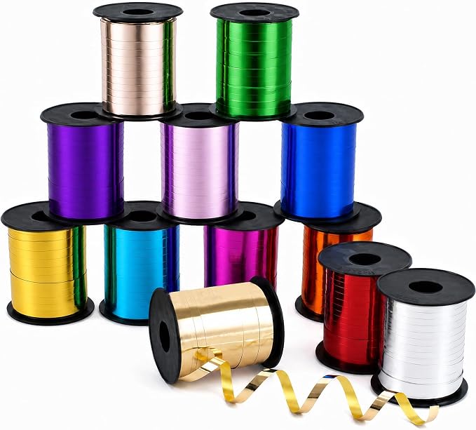 TONIFUL 12 Assorted Shiny Color Curling Ribbon Balloon String Gift Wrapping | by TONIFUL